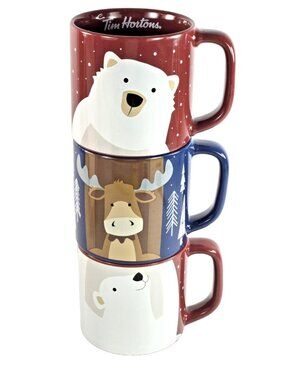 Tim Hortons Stackable Coffee Mugs Lot 2019 Moose Polar Bear